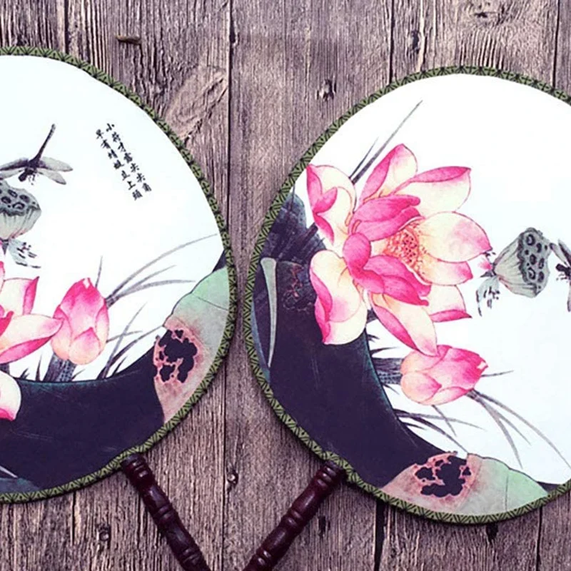 

4Pcs Round Double-Sided Pattern Chinese Ancient Hand Fan Classic Palace Paddle Hand Fan Dance Hand Fan