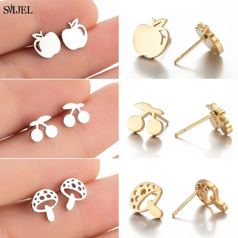 Серьги гвоздики из нержавеющей стали с изображением крошечных