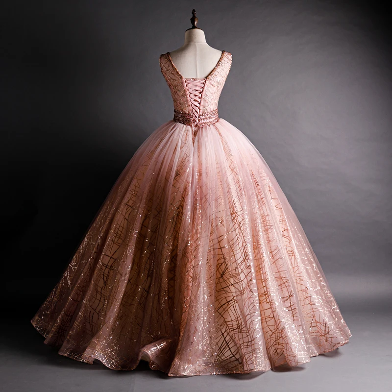 JaneVini блестящие длинные платья Quinceanera 2020 бальное платье без рукавов с глубоким