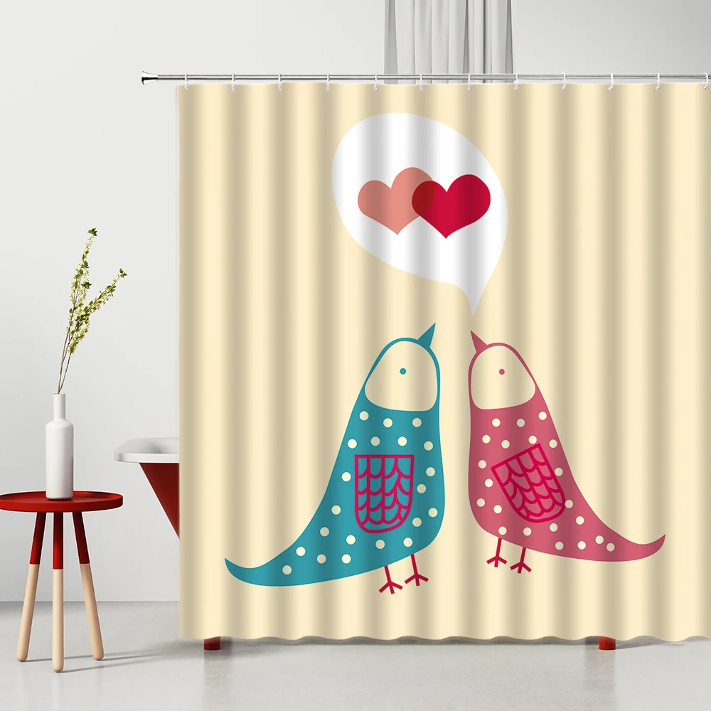 

Romantic Cartoon Valentines Day Love Rose Flowers Shower Curtain Bathroom Decoration With Hook Waterproof Polyester Fabric