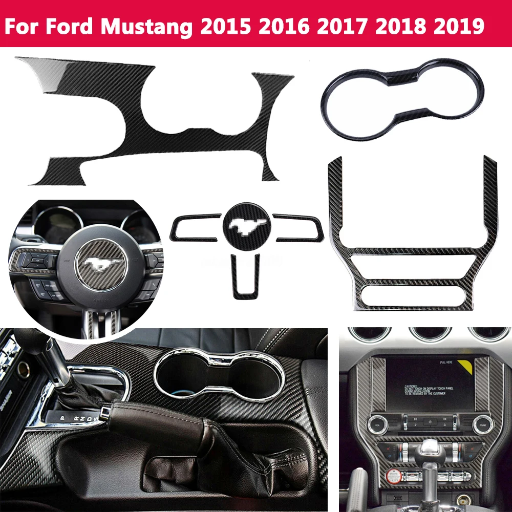 

Carbon Fiber Car interior Trim Cover Sticker For Ford Mustang 2015-2018 2019 Dash Console Gear Shift Panel Decoration Stickers