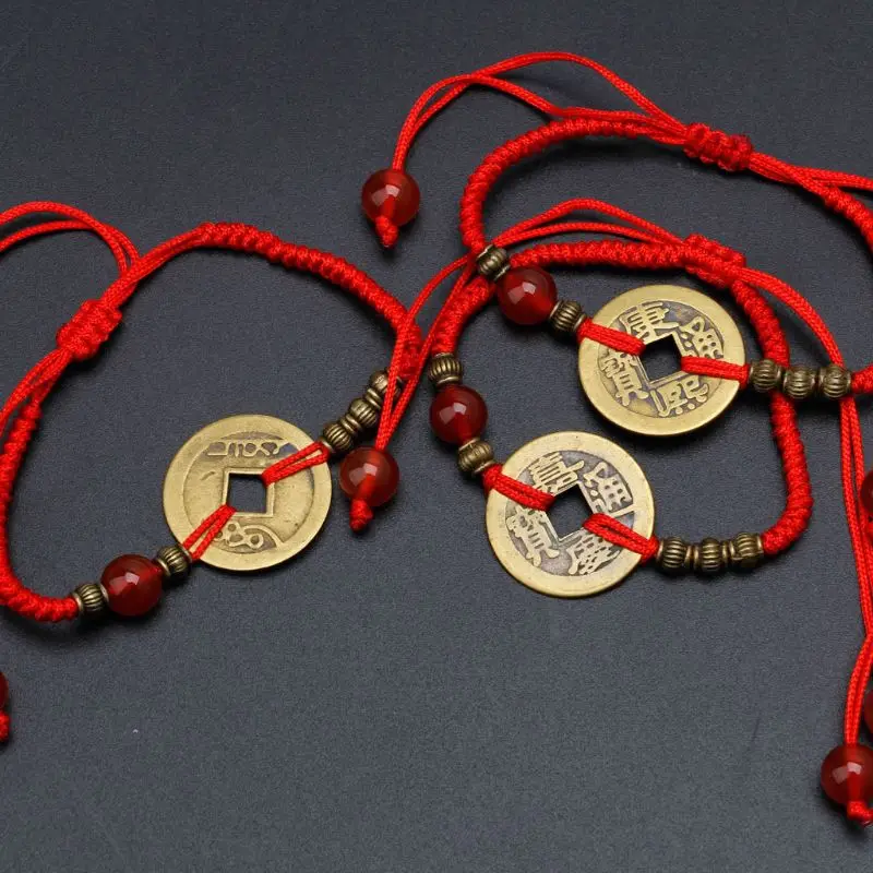 Feng Shui I Ching Ancient Coin Kabbalah Red String Attract Luck Wealth Bracelets images - 6