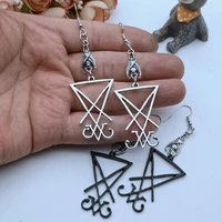 fashion lychee new product lucifer lady pendant earrings satan symbol amulet retro metal earring gift