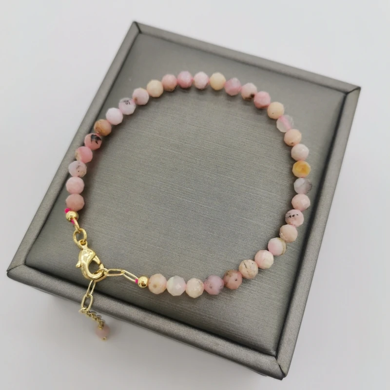 

Faceted Pink Opal Bracelet Genuine Gemstone Delicate Adjustable 14K Gold Filled Natural Stones Pulsera Mujer Women BOHO Bracelet