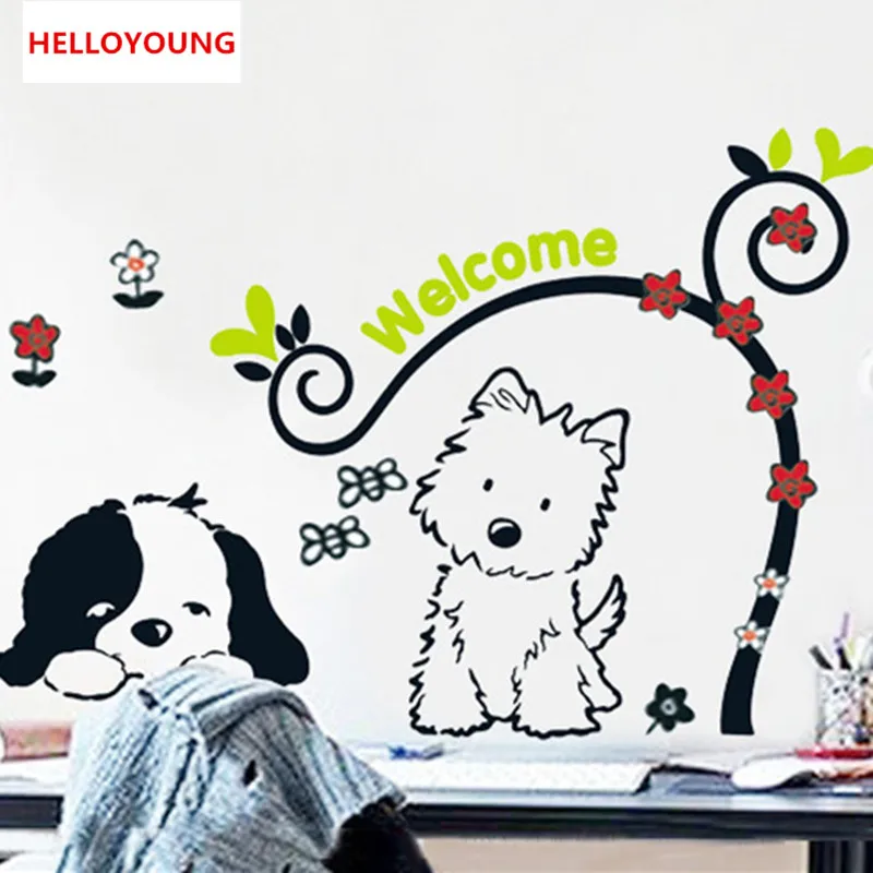 Виниловые наклейки на стены с изображением собаки из мультфильма приветственные