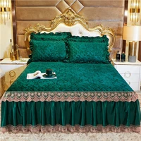 3 pcs luxury bed skirt thicken rapid heating beautiful bed spreads velvet bedding sets sheets bedspreads queenking size