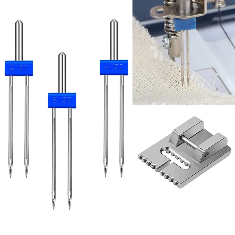 Прижимная лапка с двойной иглой и 9 канавками для бытовых многофункциональных