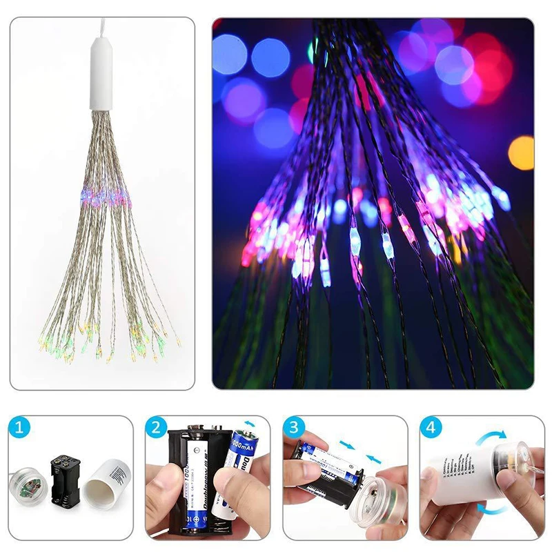 Подвесные гирлянды с дистанционным управлением, 120-200Leds медные фейерверки, рождественские гирлянды, вечерние гирлянды