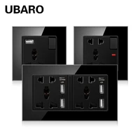 ubaro universal standard luxury crystal glass panel wall black socket power electrical outlet with 5v 2100ma ac110 250v 13a
