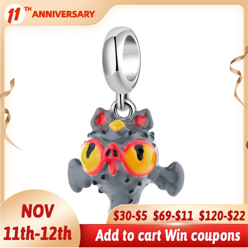 

925 Sterling Silver Animal Kingdom Colorful Enamel Pig-nosed Bat Pendant Beads Fit Original Women Bracelet Fine Jewelry Making