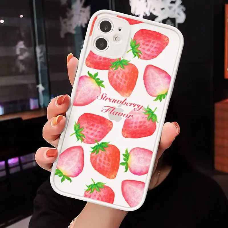 

Cartoon fruit strawberry cherry Phone Case matte transparent For iphone 7 8 11 12 plus mini x xs xr pro max cover