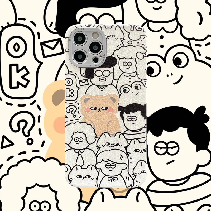 

Cute Cartoon Animal Drawing Bear Phone Case For iPhone 12 11 Pro Max X Xs Max Xr 7 8 Plus SE 2020 Cases Soft Leather Cover