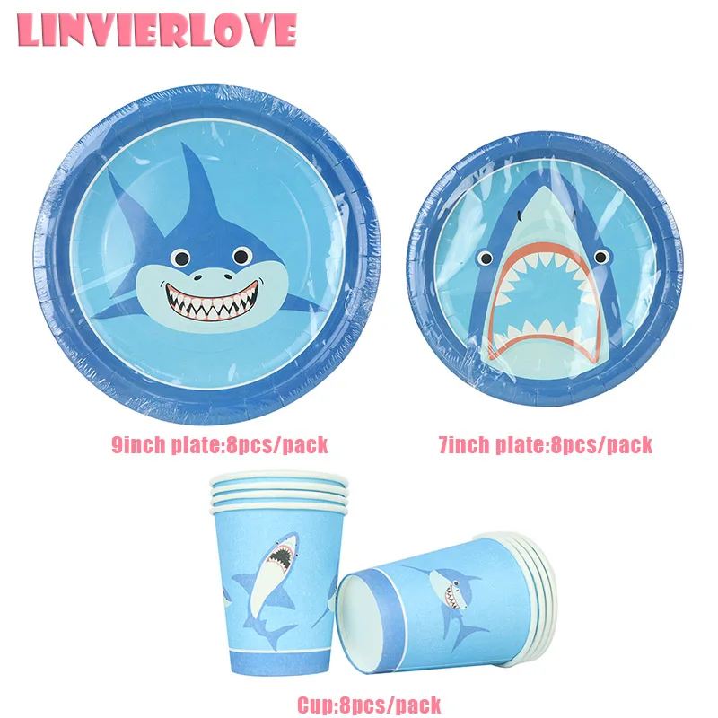 LINVIERLOVE детский душ Акула одноразовый набор посуды тема для дня рождения 7 дюймов
