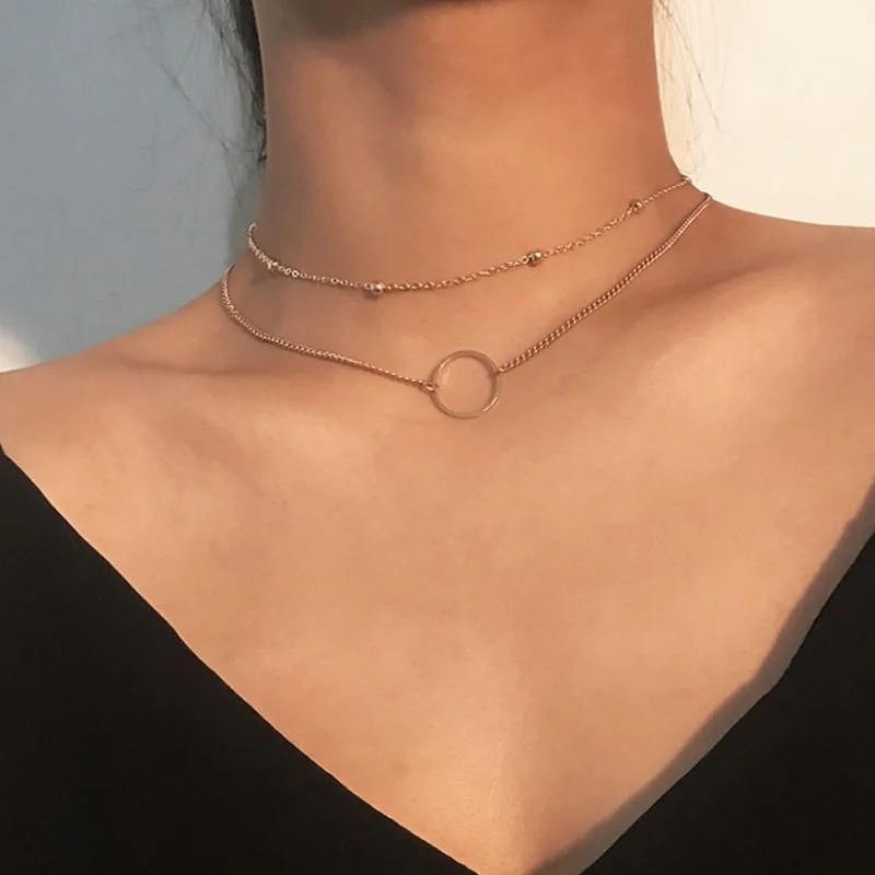 

New Arrival 2021 Fashion Modern Choker Necklace Two Layers Round Necklaces Gold Color Necklace Choker Jewelry For Women Circle