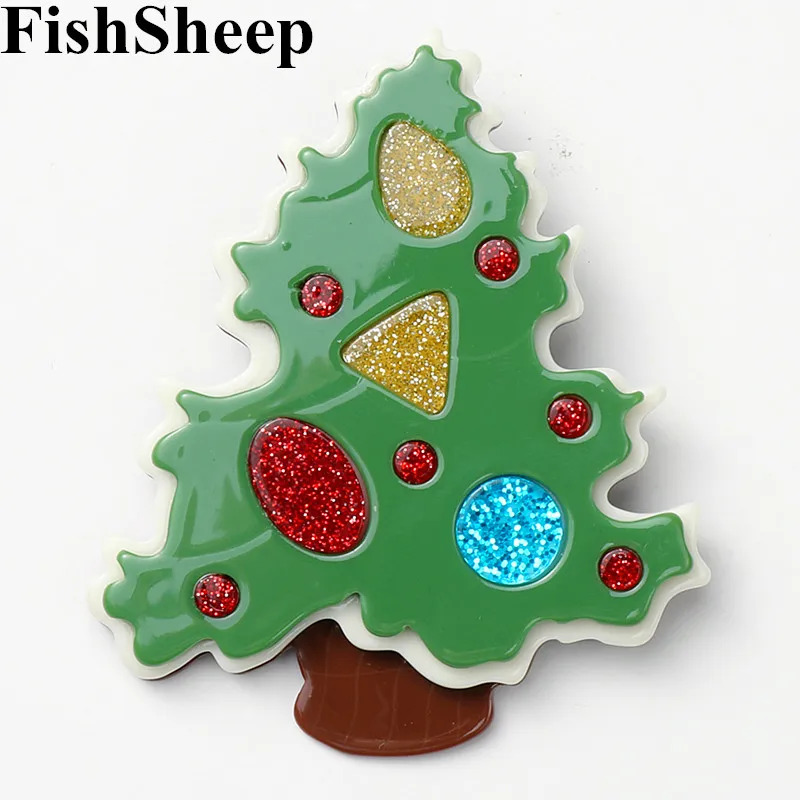 

Fishsheep 2019 Big Acrylic Christmas Tree Brooches For Women X'mas Colorful Green Tree Christmas Brooch Pins New Year Gifts