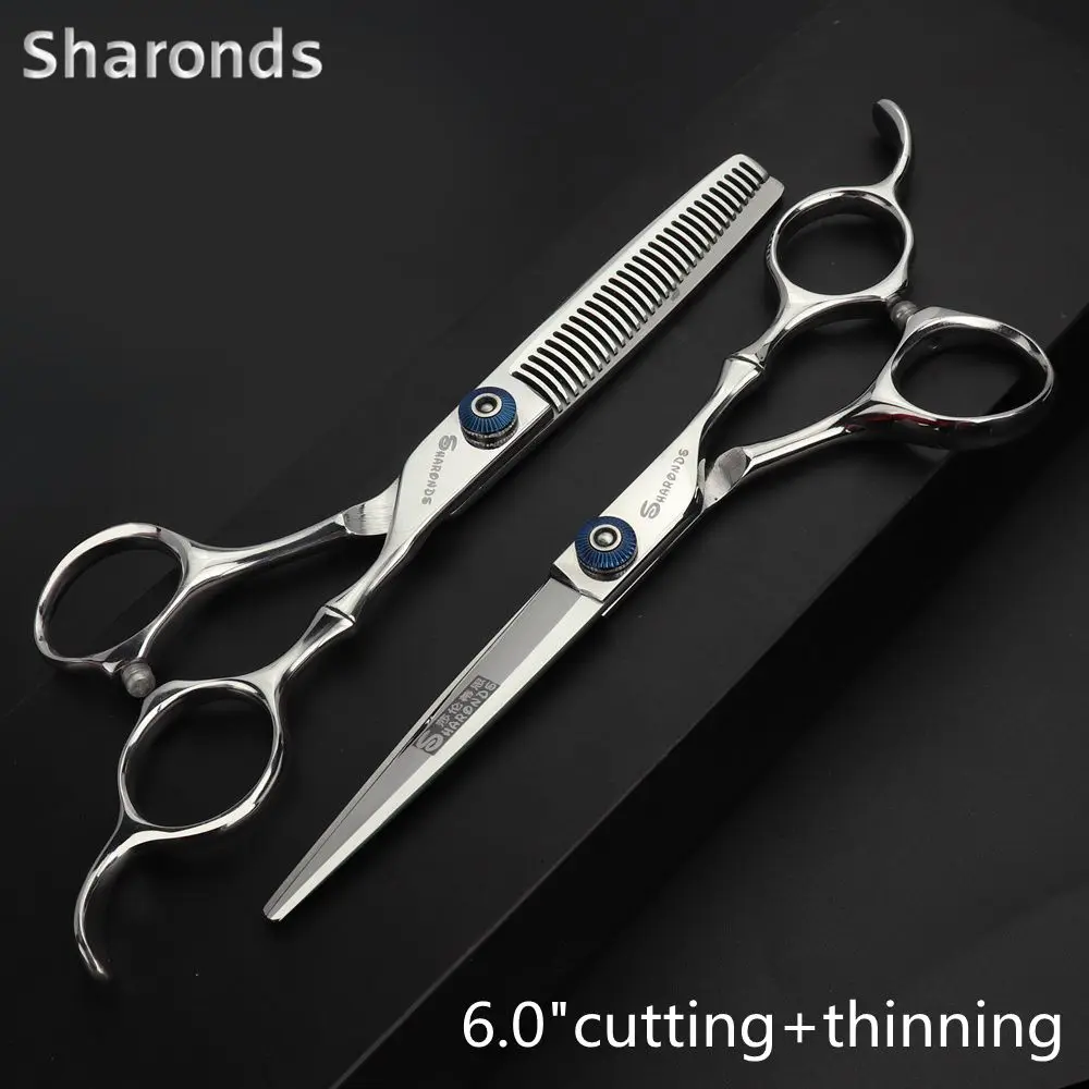 

Sharonds Professional Hairdressing Scissors 6.0 Inch 440c Japanese Barber Scissors Black Salon Style Hair Thinning Scissors Set