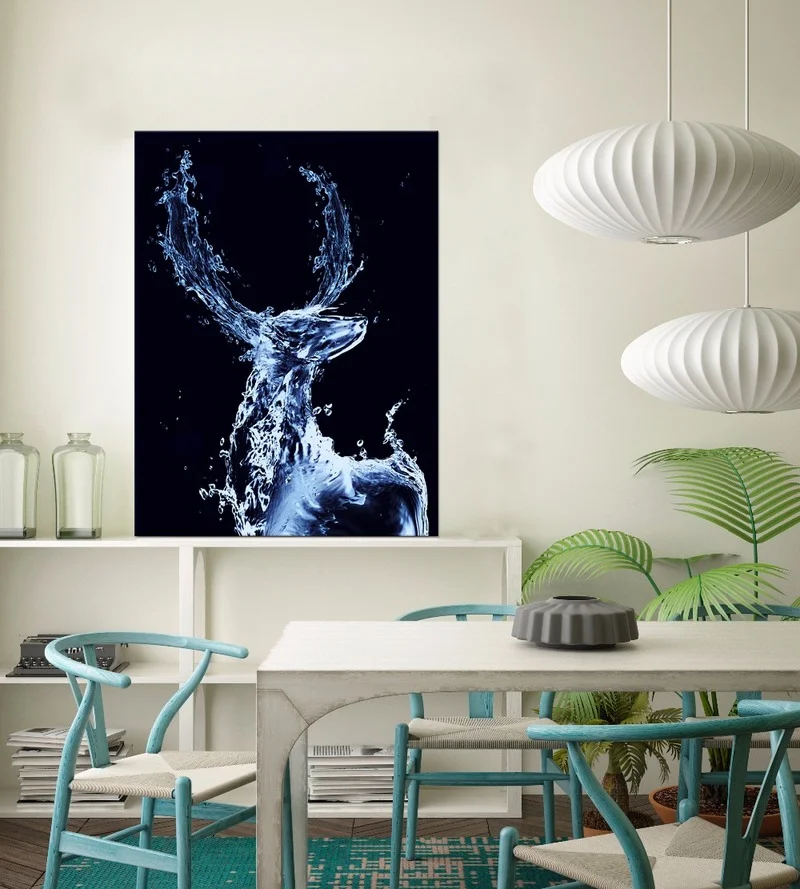

Animal Canvas Painting Water Shaped Deer Wall Art Poster 1 Piece Abstract Animal HD Print Home Decor Modern Picture