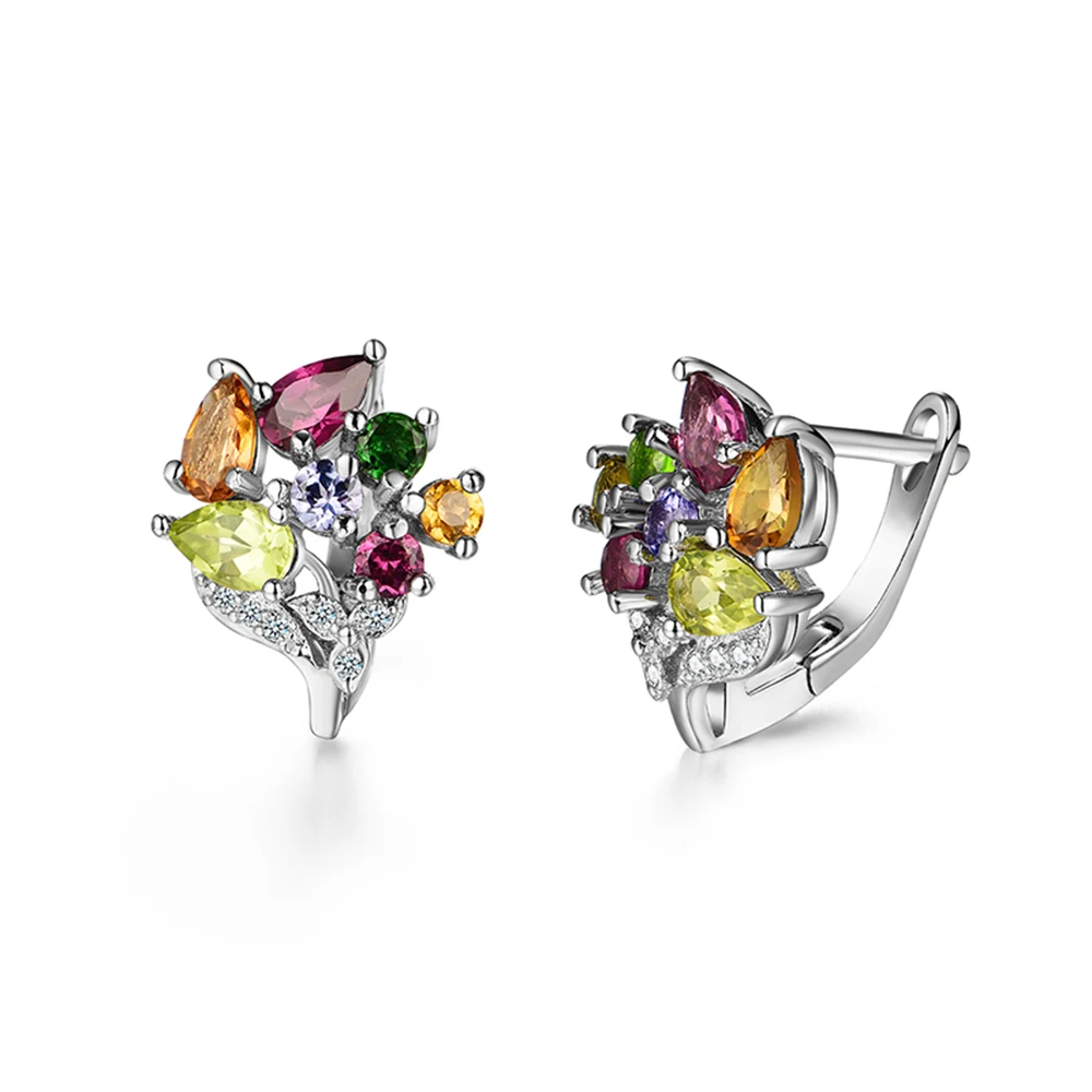 Tourmaline Bolai, натуральный турмалин, застежка, серьги-гвоздики, серебро 925 пробы, много цветов, драгоценный камень, Цветочный, роскошные ювелирные изделия для женщин - Цвет камня: Tourmaline
