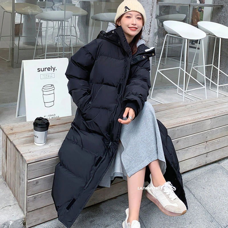 Куртка женская зимняя черная/белая водонепроницаемая длинная толстая теплая