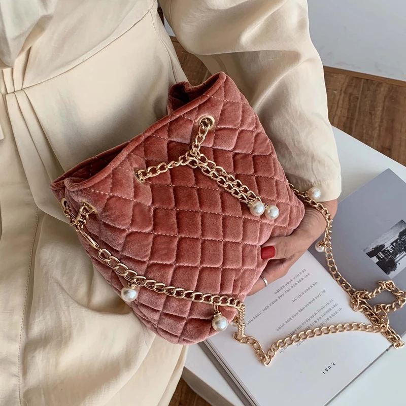 Женская клетчатая сумка мешок 2019 модная новинка высокое качество бархатная