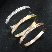 luxury hollow roman numerals square rhinestone bangles for women men fashion crystal stainless steel bracelets jewelry gifts