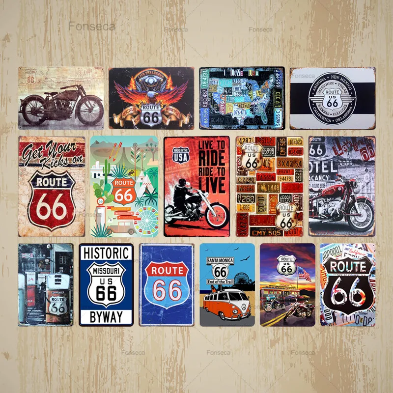 Винтажные металлические декоративные пластины HD Route 66 железная настенная