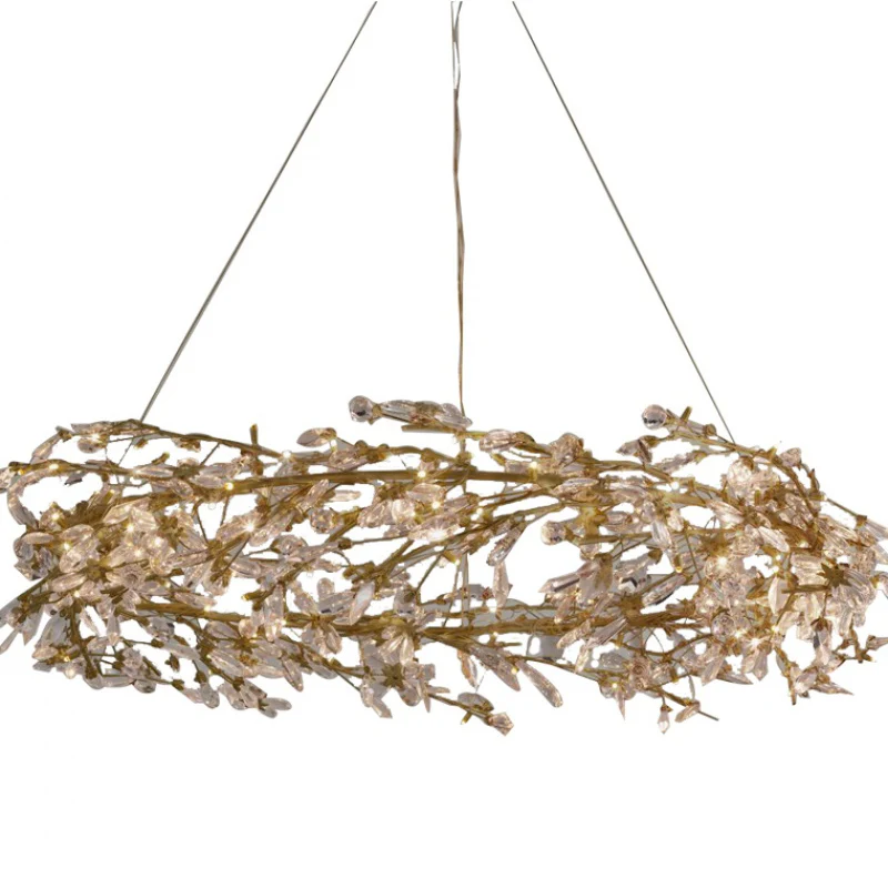 

American garland crystal living room lamp firefly Nordic model room clothing store personalized decoration round chandelier
