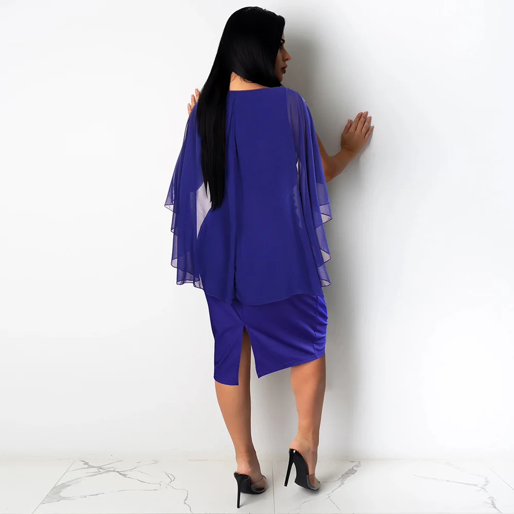 

Bat sleeve dress 2021 new summer European and American women's fashion solid color mesh high waist bag hip dress women