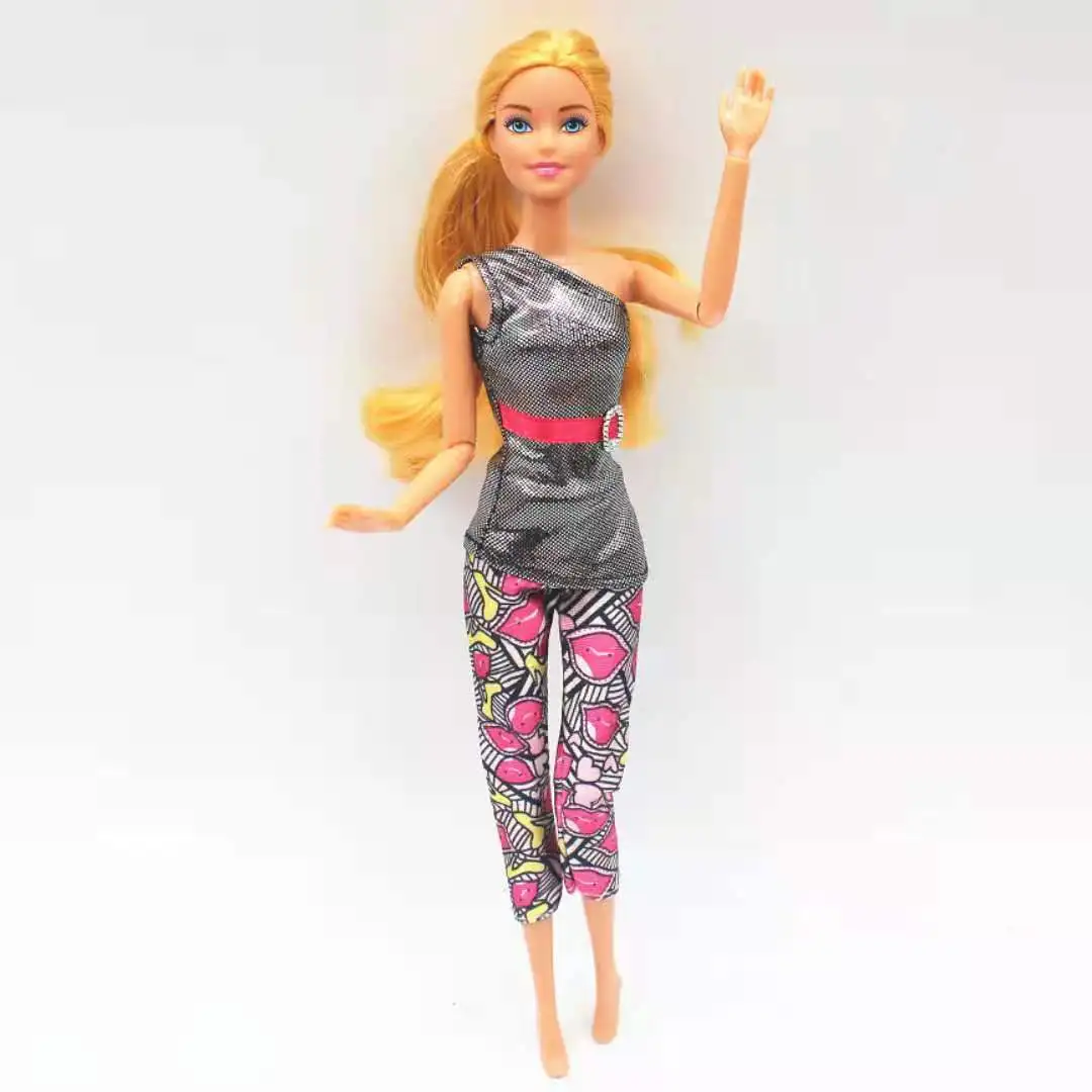 Fashion 11.5" Doll Outfits For Barbie Clothes Silver One-shoulder Shirt Top Lip Print Pants 1/6 BJD Dolls Accessory Kids DIY Toy