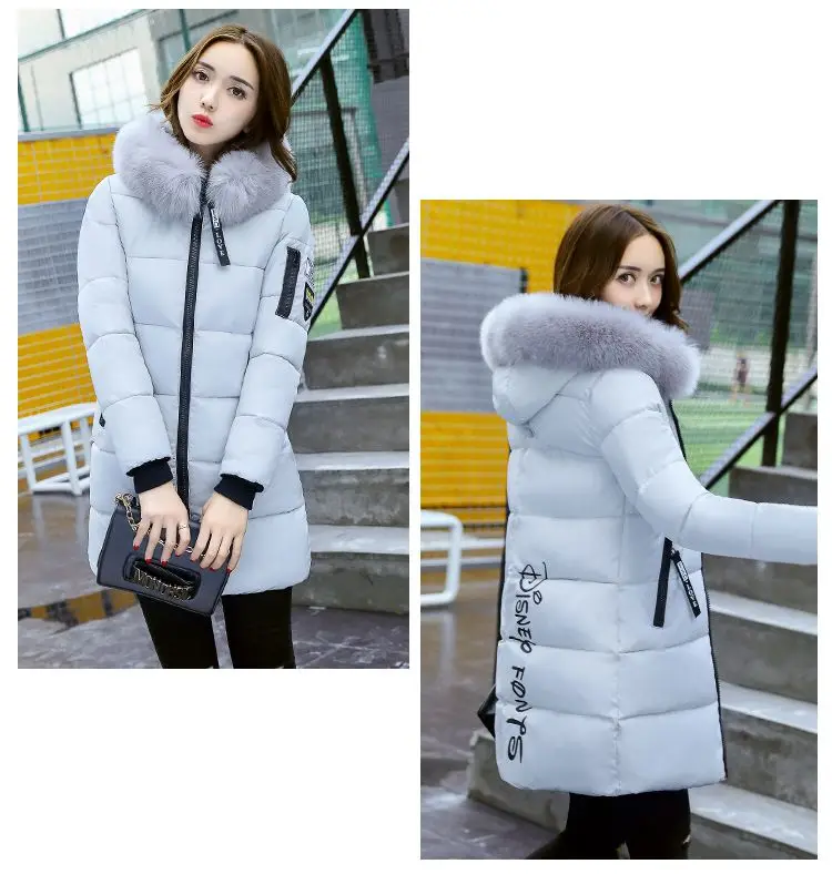 Women Winter Hooded Mid-long Jacket New Fashion Fur collar Thickening Warm Cotton Coat Casual Slim Female Parkas NZYD261A