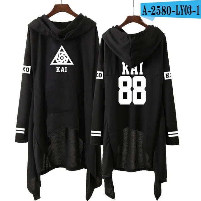 Kpop EXO/новые модные корейские толстовки EXO DO LAY SE HUN KAI пой FOR YOU EXO длинная юбка женские толстовки Harajuku Пуловеры для девочек - Цвет: A2580