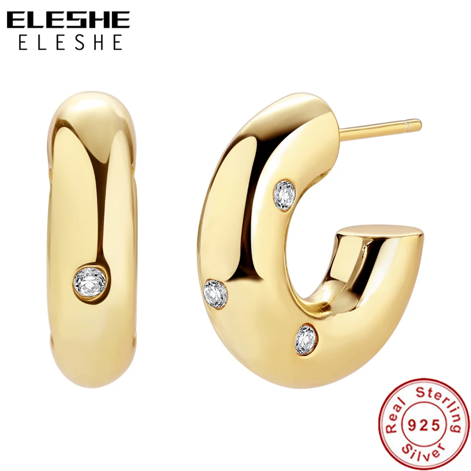 

ELESHE 18K Gold Plated Zircon Vintage Hook Earrings For Women Authentic 925 Sterling Silver Hoop Earrings 2021 Trendy Jewelry