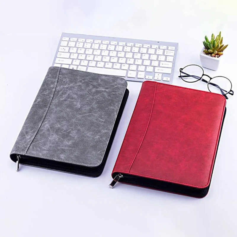 A5 Padfolio с калькулятором папка на молнии блокнот портфель из искусственной кожи папка для руководителя спиральная дорожная записная книжка