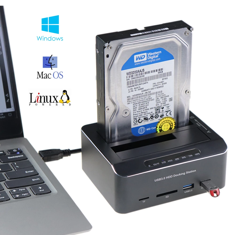 Док станция для жестких дисков 2 Bay USB 3 0 к SATA 5 дюйма/3 дюйма SSD с концентраторами
