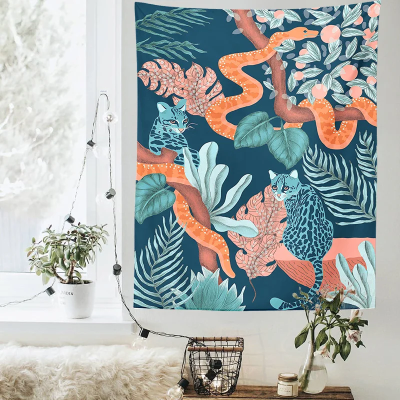 Гобелен с принтом растений гобелены на стену в виде единорога кошки змеи бохо