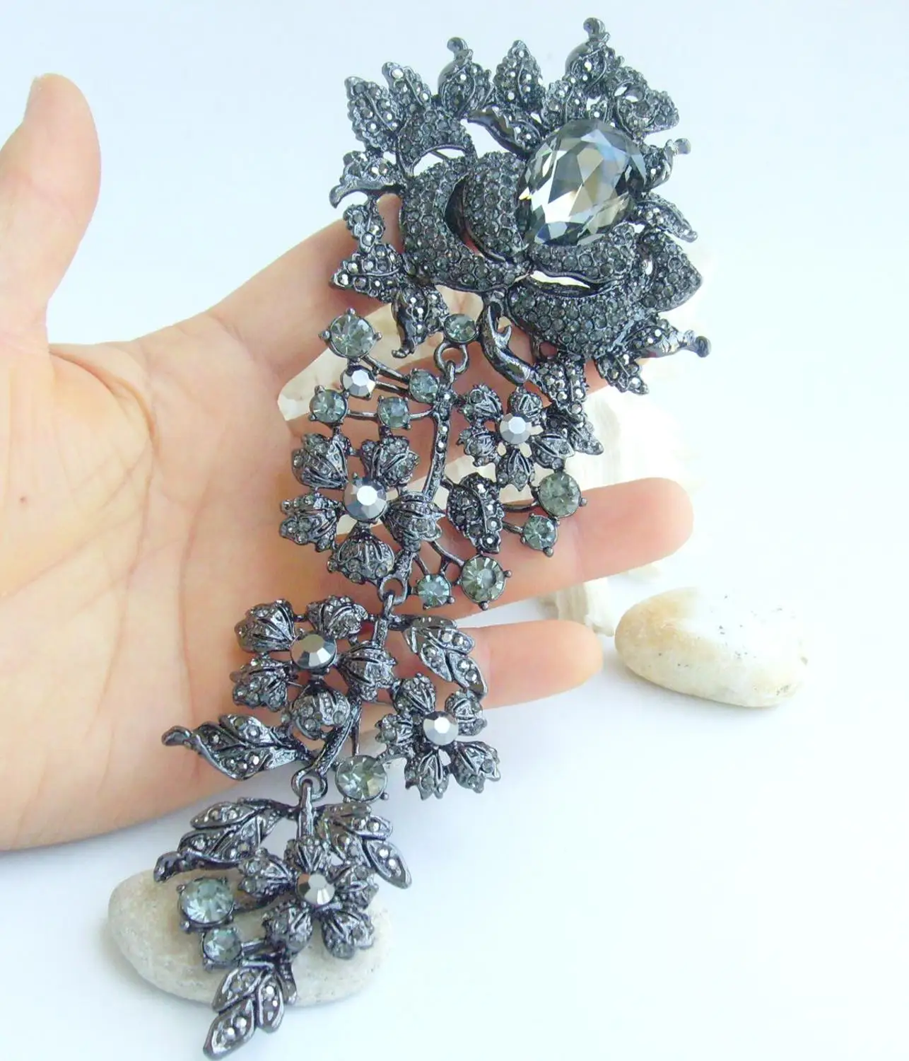 Винтажная Брошь В Виде Цветка 7 48 дюйма булавка черный серый кристалл EE04705C5|flower