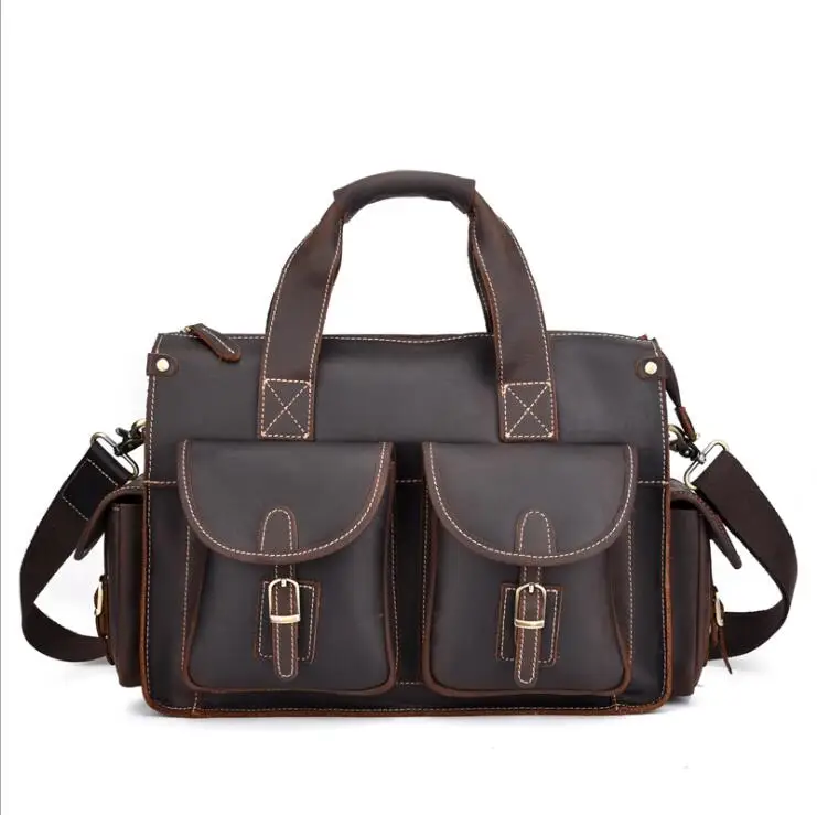 Design2 Dark Brown MAHEU, Ретро стиль, дизайнерские сумки для мужчин, натуральная кожа, мужская сумка для ноутбука 14 дюймов, модные брендовые кожаные сумки - Цвет: Design2 Dark Brown