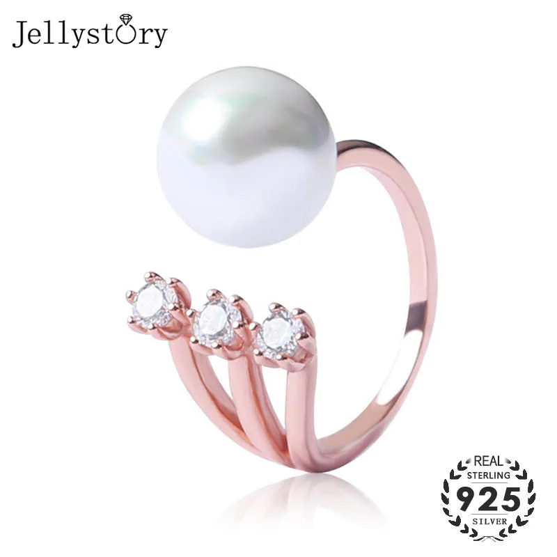 

Jellytory freshwater pearl ring 925 sterling silver women rings with zircon adjustable ring jewelry for wedding engagement party
