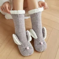 Winter Socks Women Room Home Sleep Christmas stockings Snow Slippers Carpet Socks chaussette cute cat thick Animal cartoon