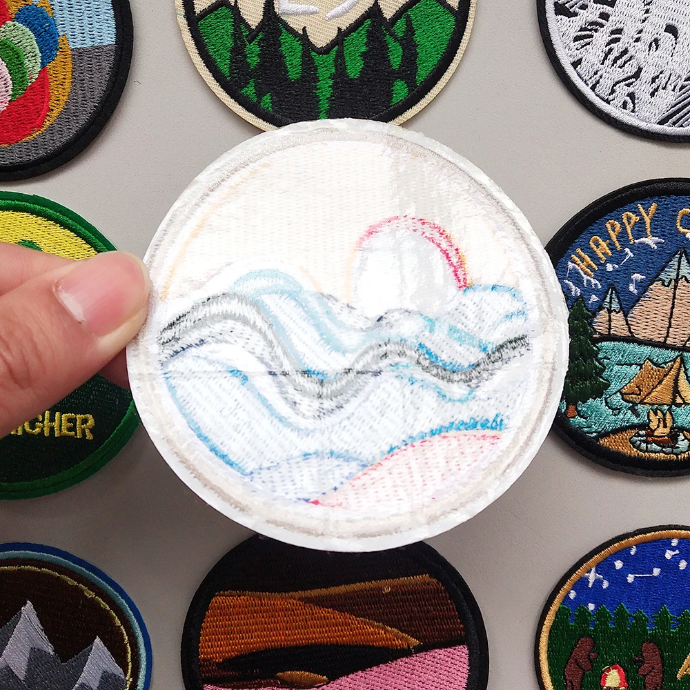 

Nature Series Iron on Patches Embroidery Patch Sun Sea for Clothing Ironing Repair Decals Backpack Stickers 3D Stars Night