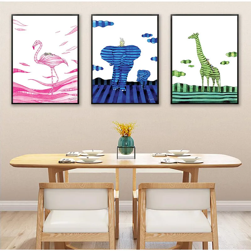 Мультфильм ясельного искусства Фламинго Слон Олень плакат ПОП настенный