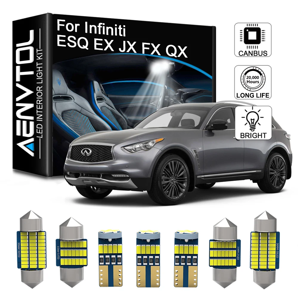 

AENVTOL Canbus For Infiniti QX30 QX50 QX60 QX4 QX70 QX56 QX80 ESQ EX35 JX35 FX35 FX45 FX37 LED Interior License plate Light Kit