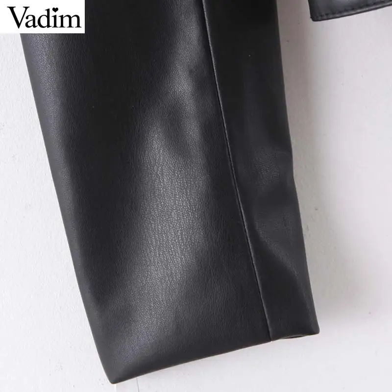 Vadim женские черные Куртки из искусственной кожи с круглым вырезом и длинным