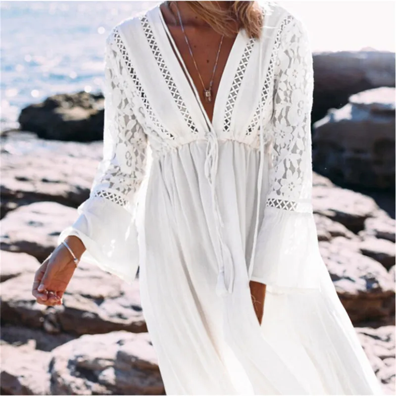 Белая хлопковая туника женское летнее пляжное платье купальный костюм накидка