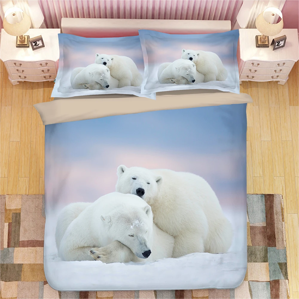 

3D Animal Polar Bear Lion Print Bedding Set Duvet Covers Pillowcases One Piece Comforter Bedding Sets Bedclothes Bed Linen 02