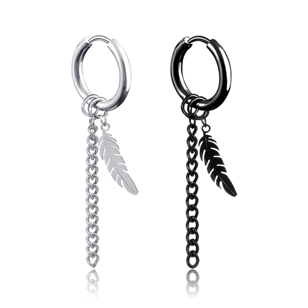 1 пара 2 шт. титановые стальные серьги гвоздики с перьями и кисточками для женщин