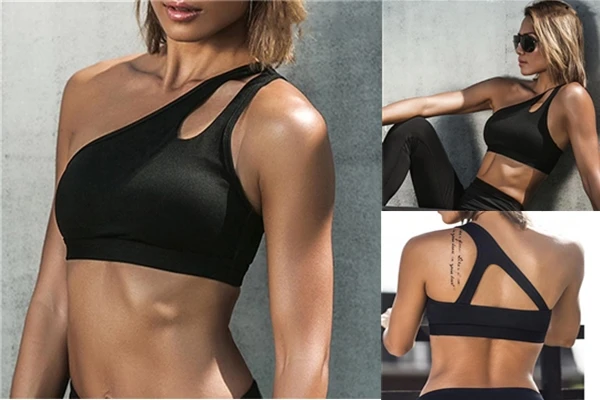 Женский тренировочный трикотажный топ на одно плечо эластичный кроп для бега в