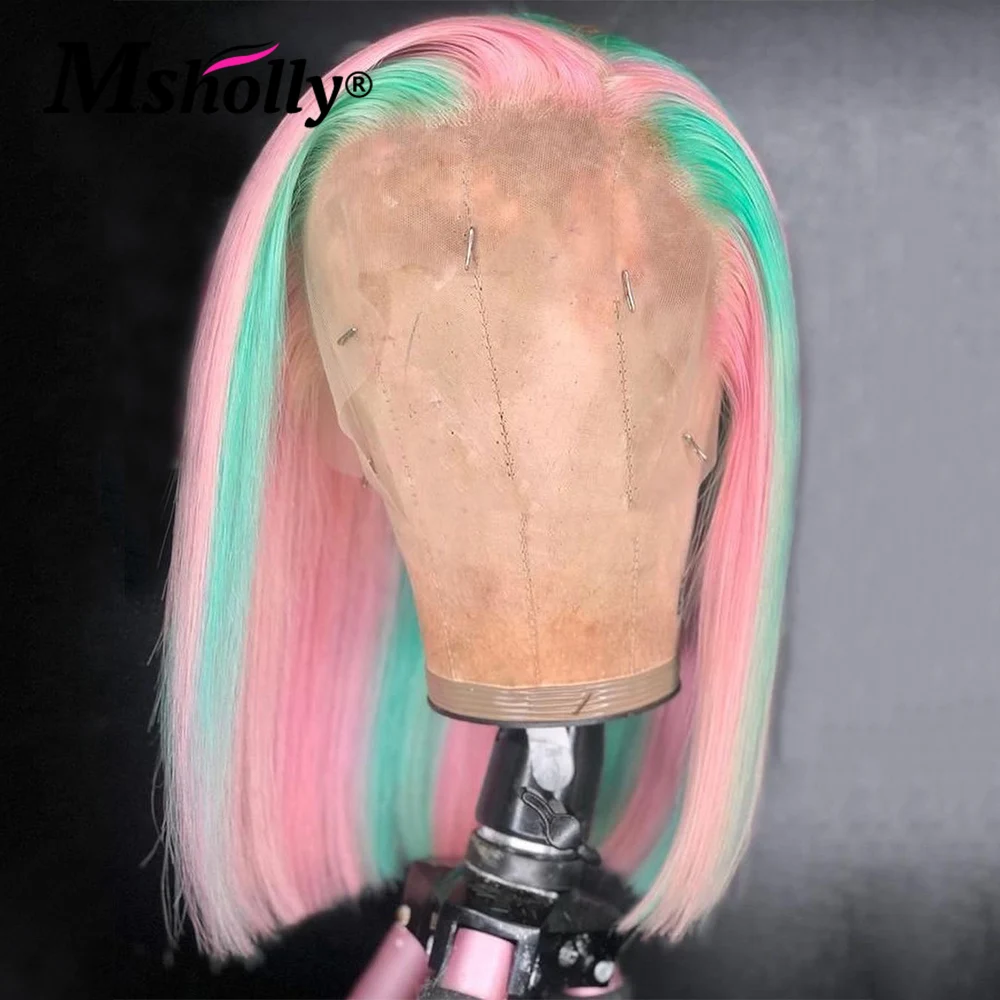 Желтый парик с красной подсветкой плотность 180 парики из натуральных волос 13x4 на