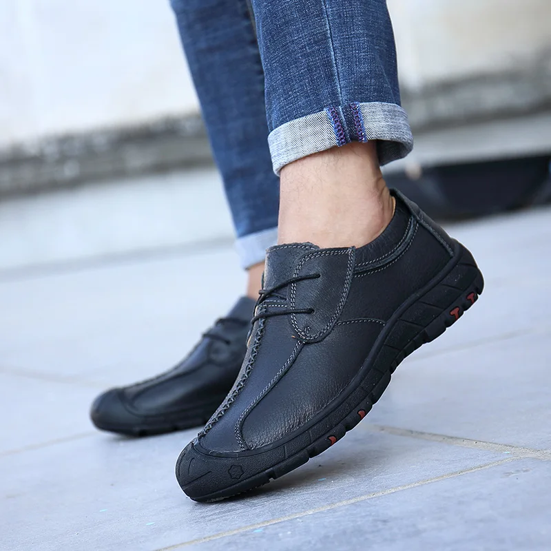 

New Casual Shoes Men Black Khaki Youth Fashion Men Shoes Genuine Leather Man Casual Sneakers Rubber Sole Walking Shoes For Man