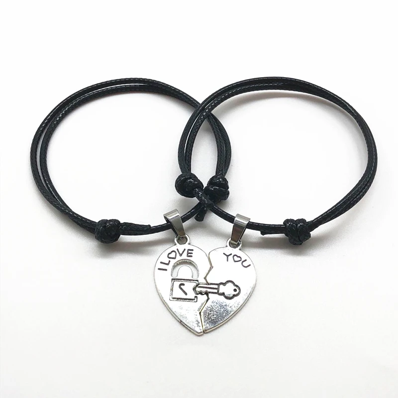 2 шт./компл. браслет для пар love you надпись Love Key строчка черного шнура Регулируемая